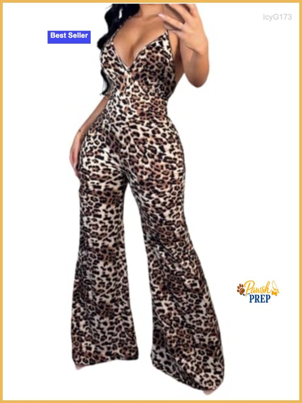 Women's Wide Leg Jumpsuit Sexy V Neck Leopard Print